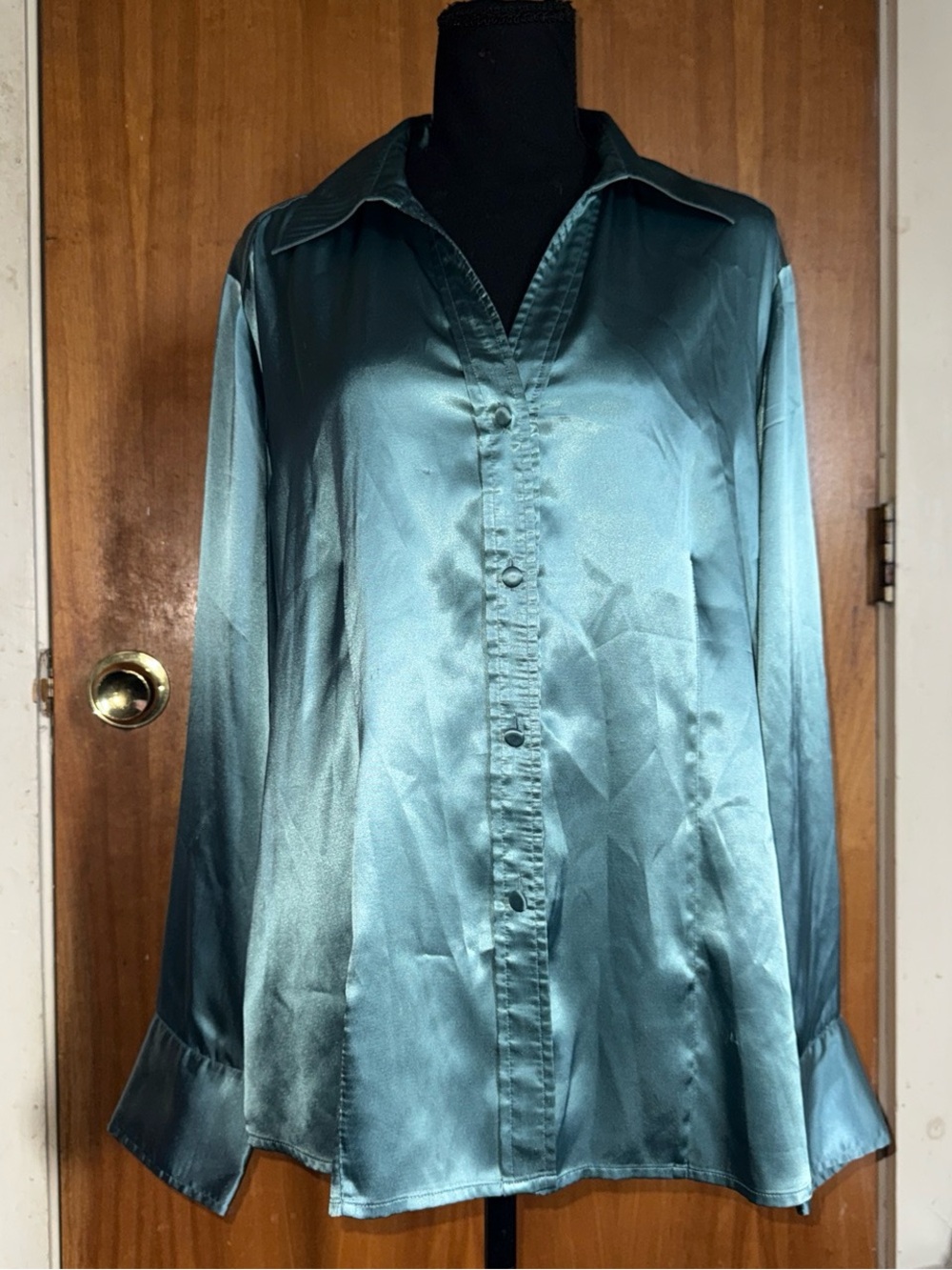 Blue silky button up blouse
